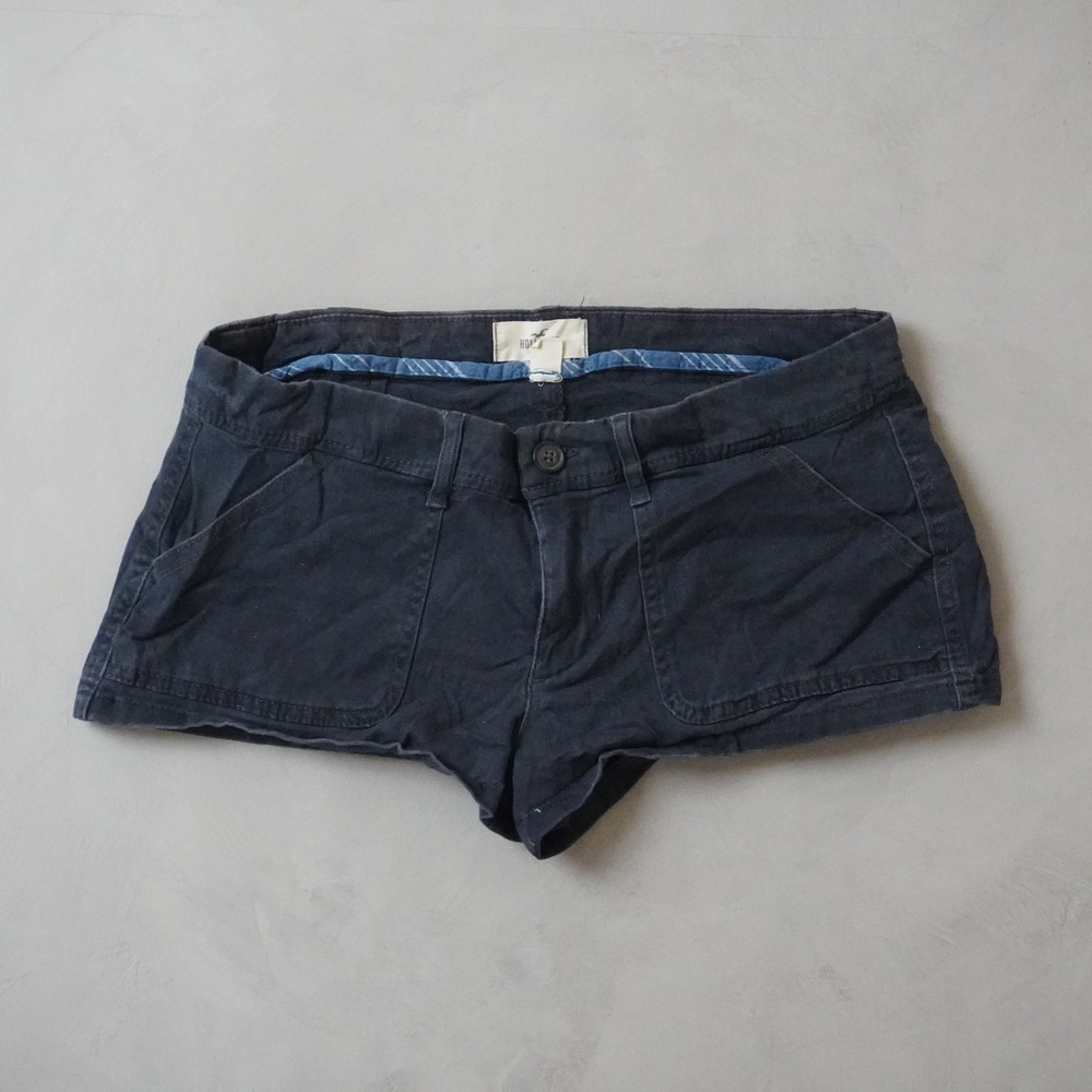 Hollister So Cal Stretch Micro Shorts Womens Blue Low Rise Cotton Size 9 Y2K